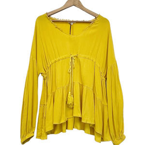 NEW Boho Hippie Mustard Yellow Sunshine Peasant Top Women's L